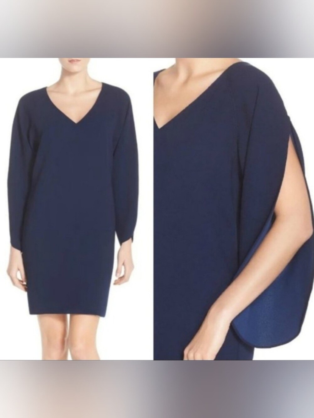 Trina Turk Elegant Tulip Split Sleeve V- Neckline Shift Dress Sz.0 Classic Chic - Picture 2 of 15